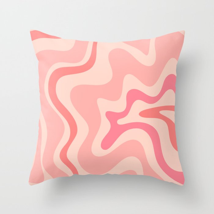 Retro Liquid Swirl Abstract In Soft Pink Throw Pillow