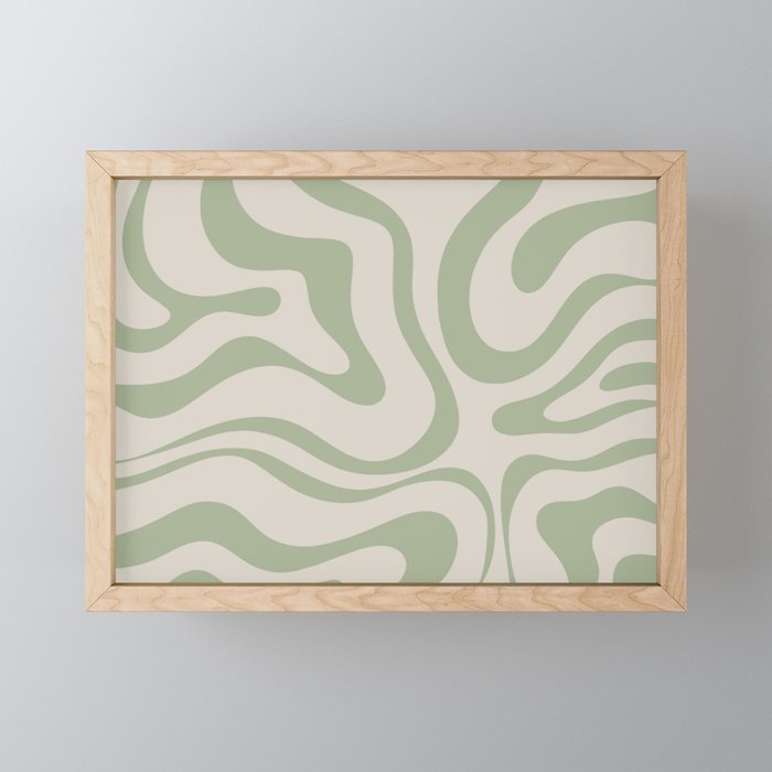 Liquid Swirl Abstract Pattern In Almond And Sage Green Mini Art Print