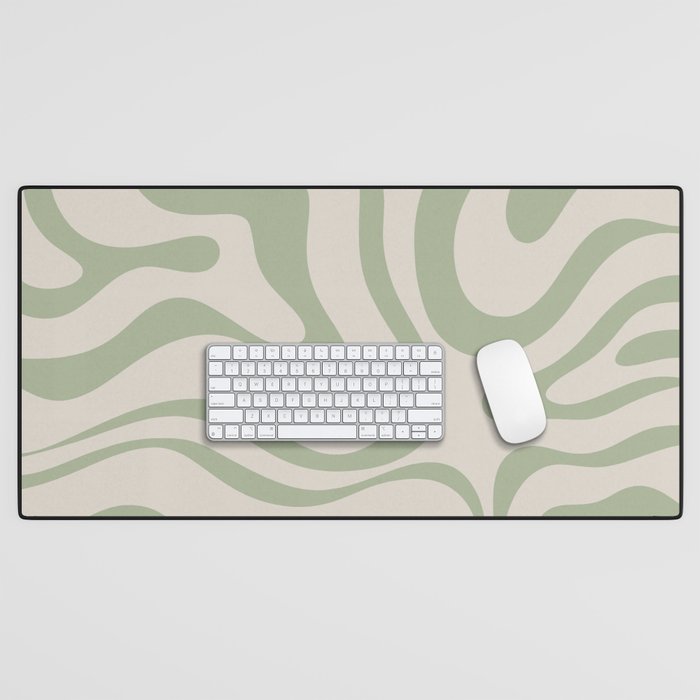 Liquid Swirl Abstract Pattern In Almond And Sage Green Desk Mat