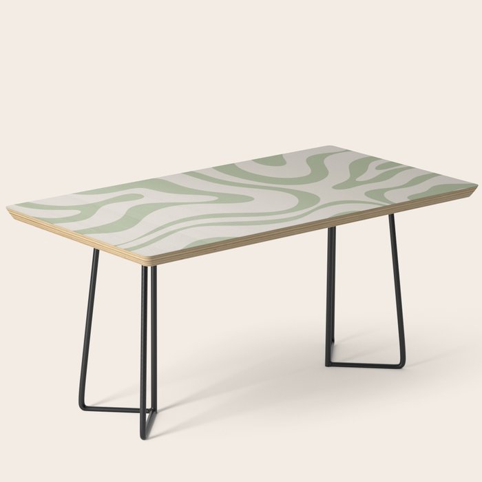 Liquid Swirl Abstract Pattern In Almond And Sage Green Coffee Table