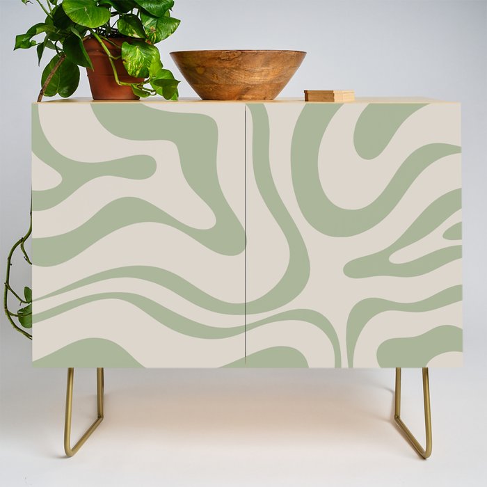 Liquid Swirl Abstract Pattern In Almond And Sage Green Credenza