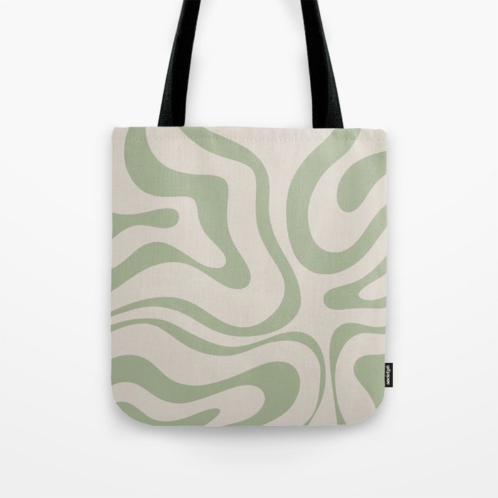 Liquid Swirl Abstract Pattern In Almond And Sage Green Tote Bag