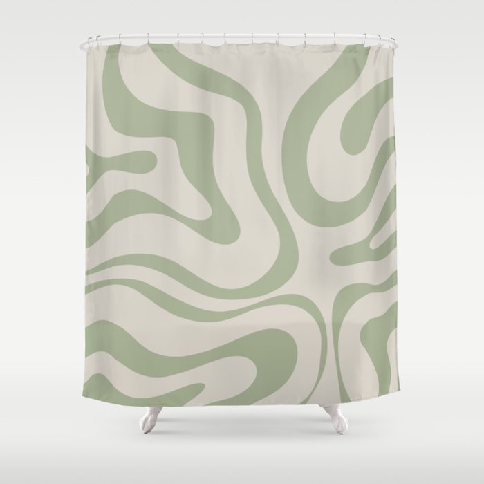 Liquid Swirl Abstract Pattern In Almond And Sage Green Shower Curtain