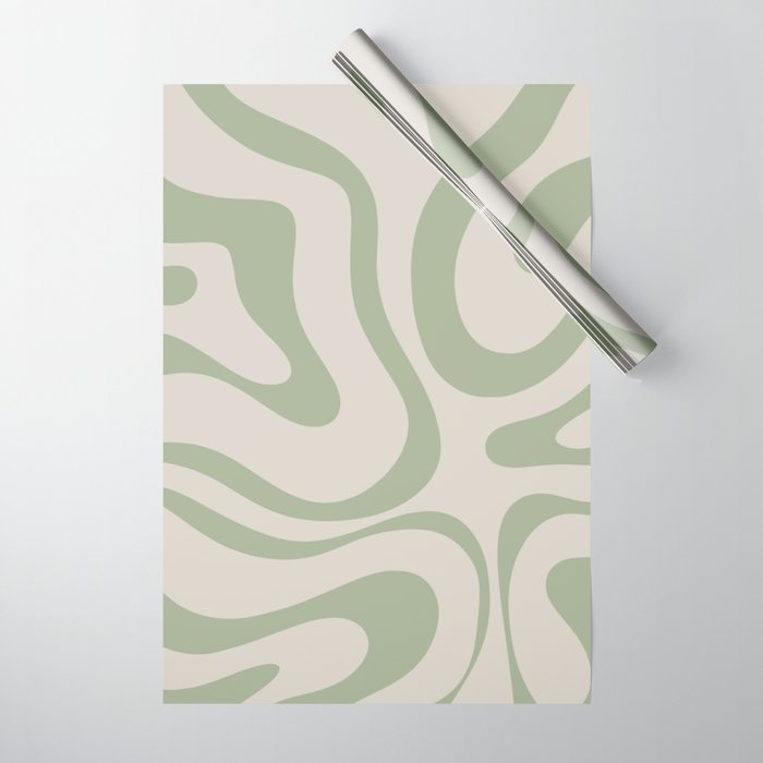 Liquid Swirl Abstract Pattern In Almond And Sage Green Wrapping Paper
