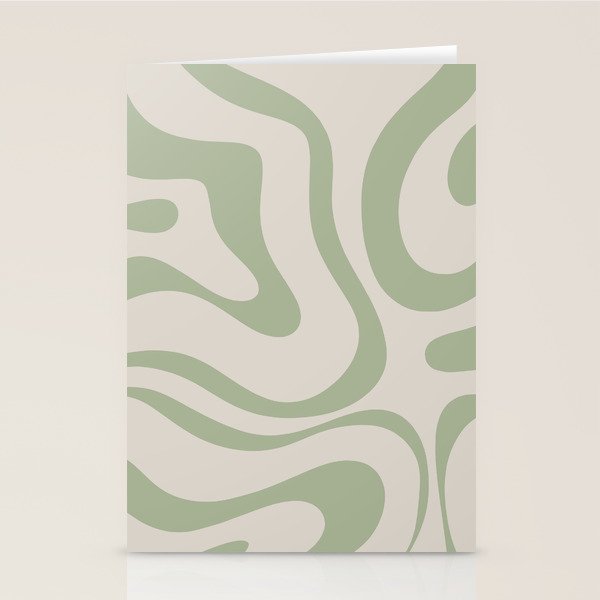 Liquid Swirl Abstract Pattern In Almond And Sage Green Stationery Card