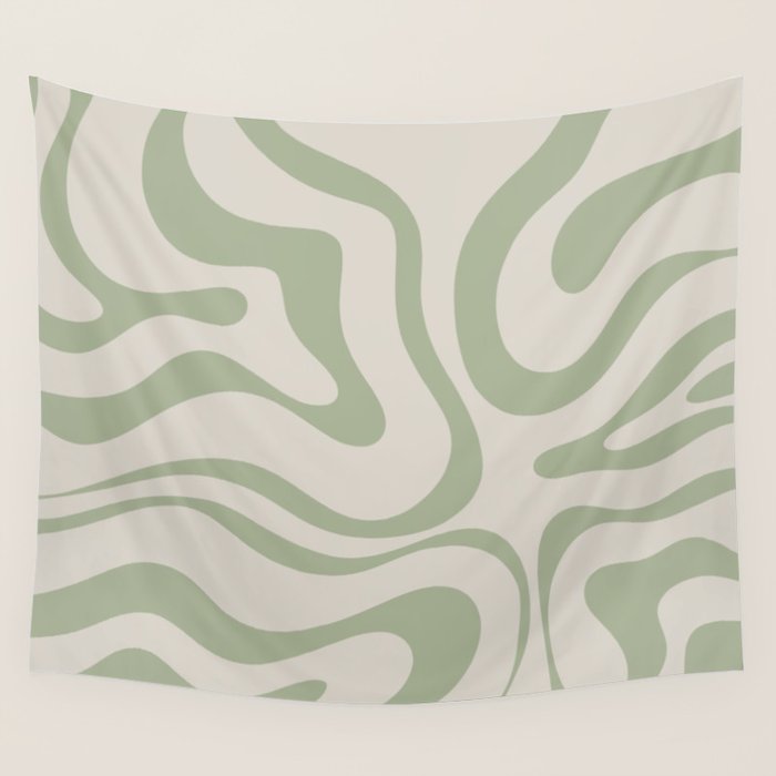 Liquid Swirl Abstract Pattern In Almond And Sage Green Wall Tapestry