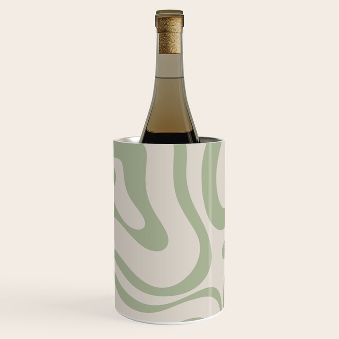 Liquid Swirl Abstract Pattern In Almond And Sage Green Wine Chiller