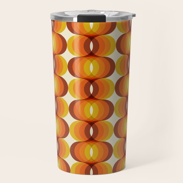Orange, Brown, And Ivory Retro 1960s Wavy Pattern Travel Mug