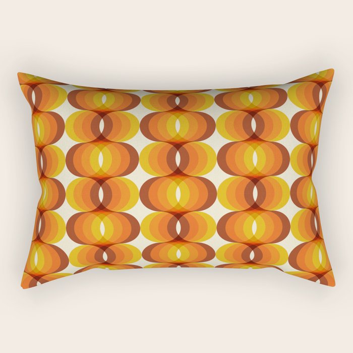 Orange, Brown, And Ivory Retro 1960s Wavy Pattern Rectangular Pillow