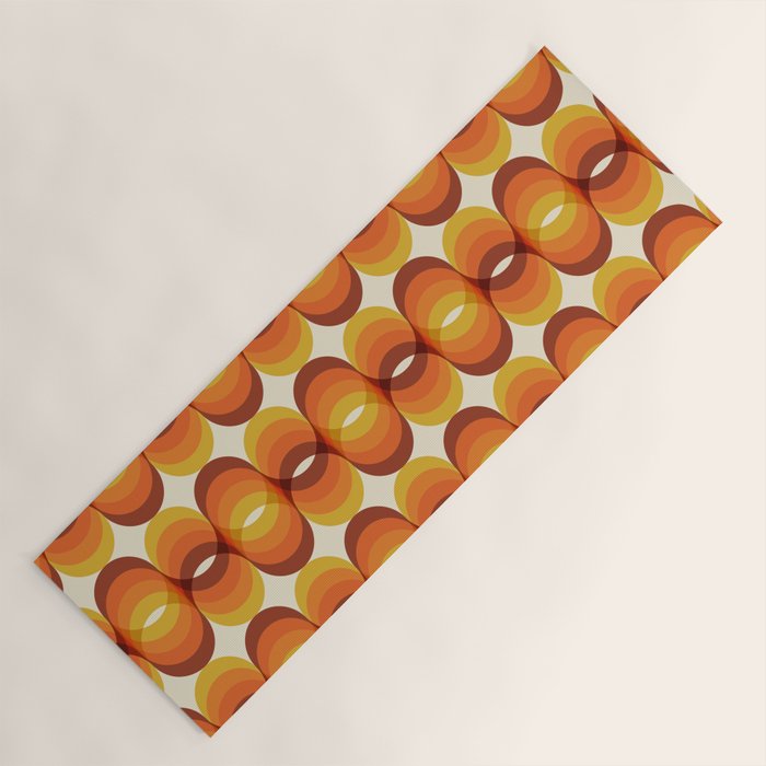 Orange, Brown, And Ivory Retro 1960s Wavy Pattern Yoga Mat