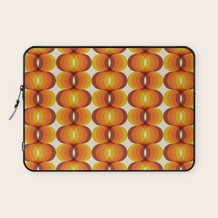 Orange, Brown, And Ivory Retro 1960s Wavy Pattern Laptop Sleeve