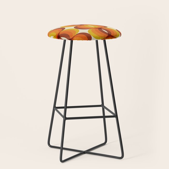 Orange, Brown, And Ivory Retro 1960s Wavy Pattern Stool