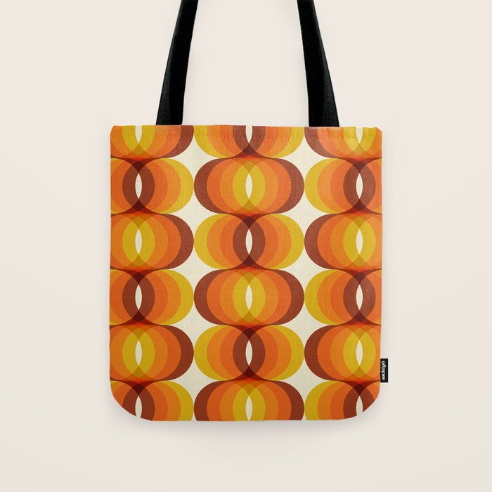 Orange, Brown, And Ivory Retro 1960s Wavy Pattern Tote Bag