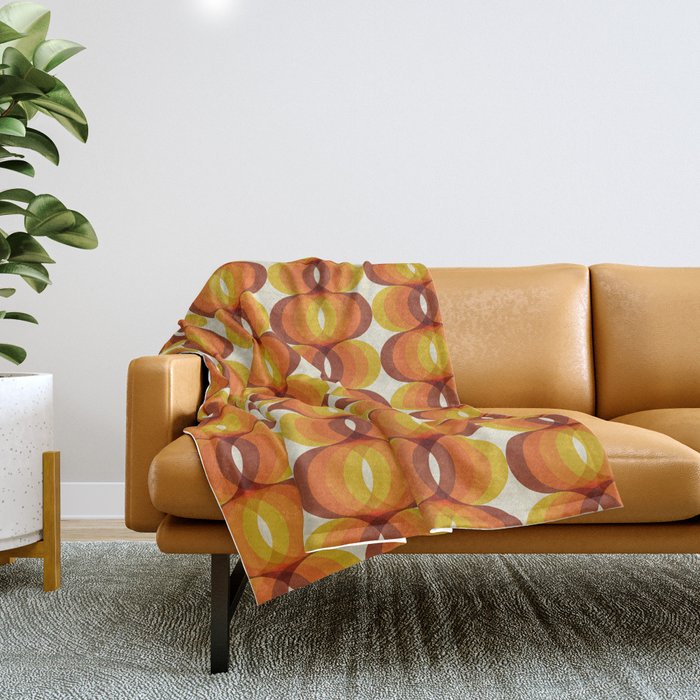 Orange, Brown, And Ivory Retro 1960s Wavy Pattern Throw Blanket