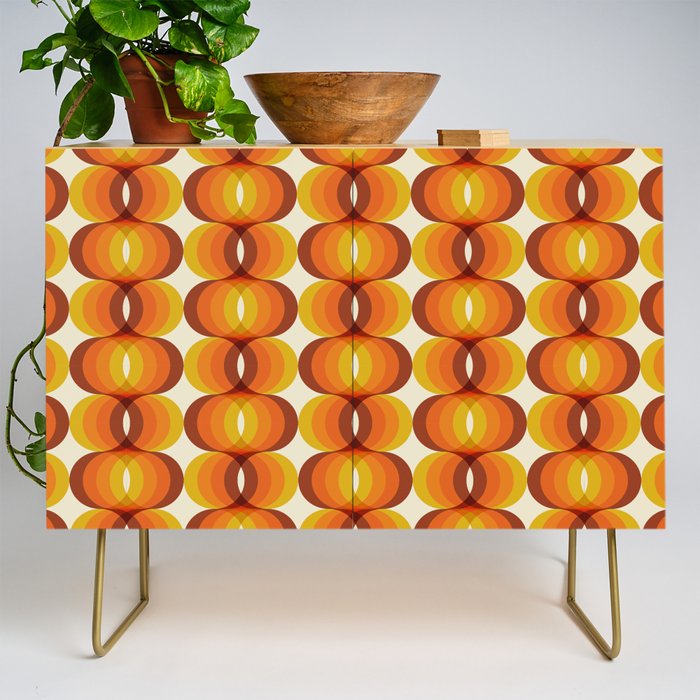 Orange, Brown, And Ivory Retro 1960s Wavy Pattern Credenza