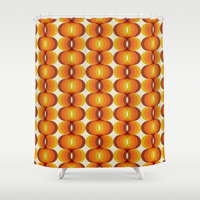 Orange, Brown, And Ivory Retro 1960s Wavy Pattern Shower Curtain