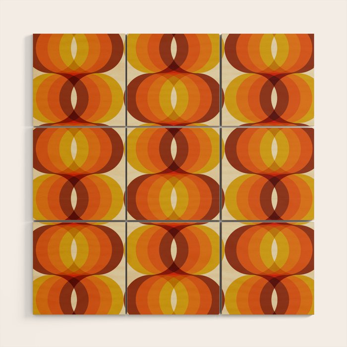 Orange, Brown, And Ivory Retro 1960s Wavy Pattern Wood Wall Art