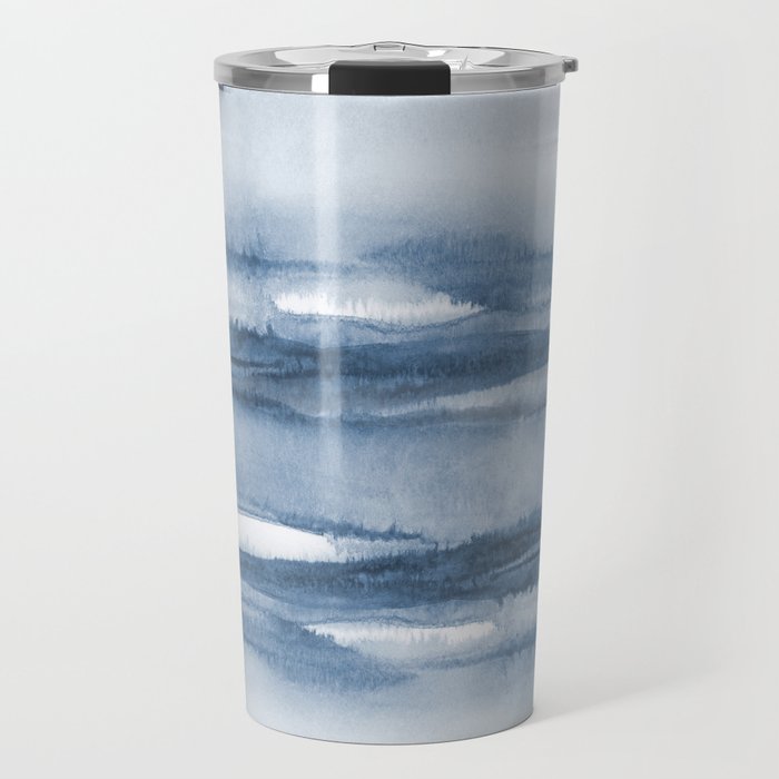 Indigo Clouds, Blue Abstract Art Travel Mug