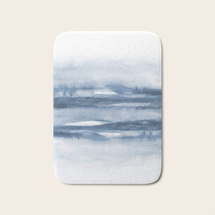 Indigo Clouds, Blue Abstract Art Bath Mat