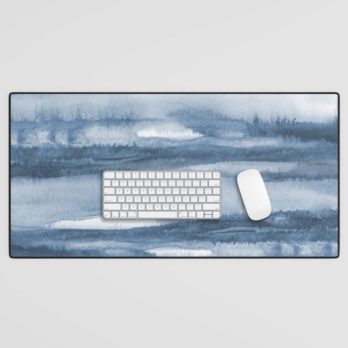 Indigo Clouds, Blue Abstract Art Desk Mat