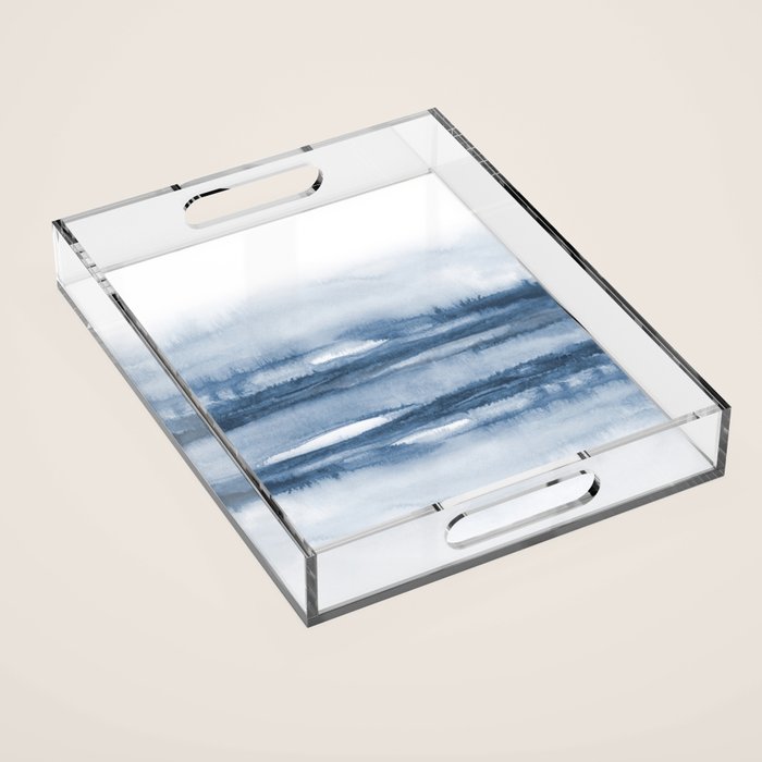 Indigo Clouds, Blue Abstract Art Acrylic Tray