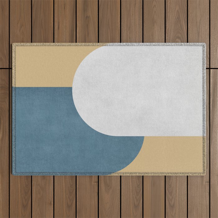 Halfmoon Colorblock - White Blue On Gold Outdoor Rug