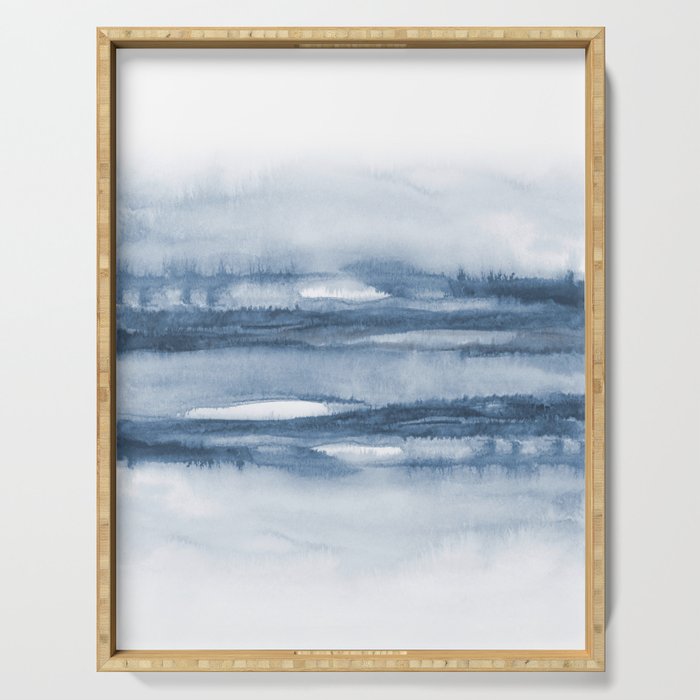 Indigo Clouds, Blue Abstract Art Serving Tray