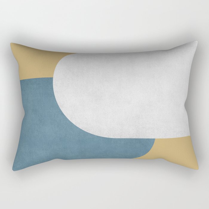 Halfmoon Colorblock - White Blue On Gold Rectangular Pillow