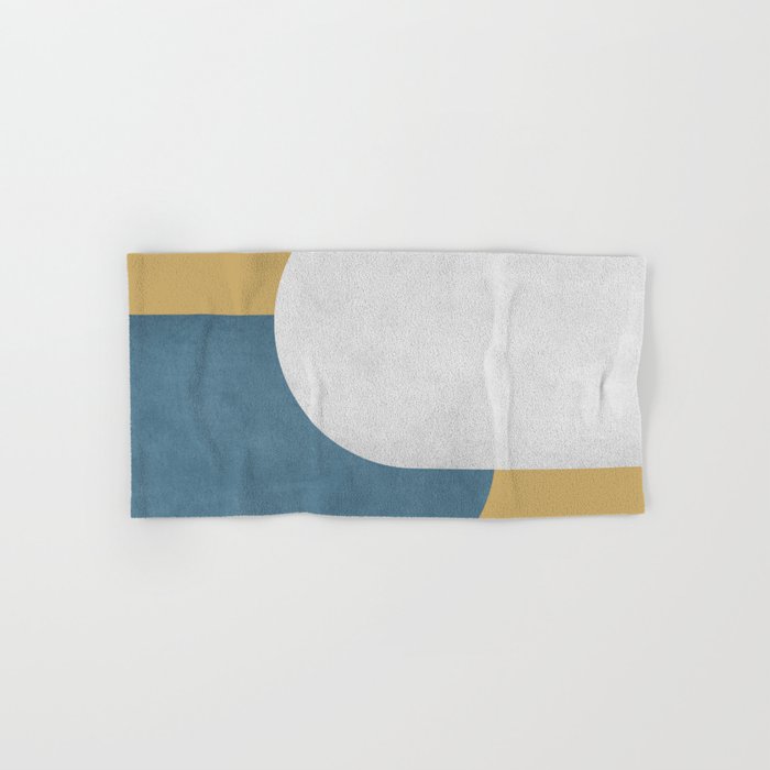 Halfmoon Colorblock - White Blue On Gold Bath Towel
