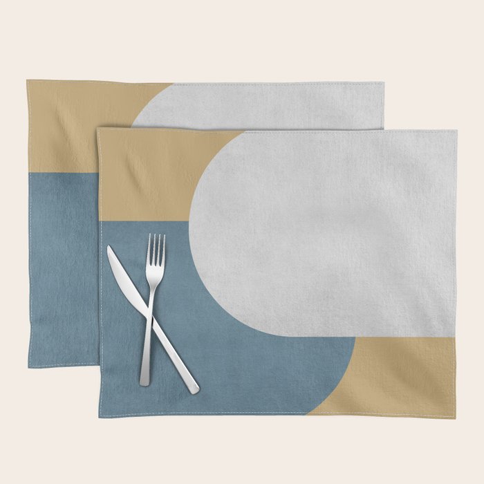 Halfmoon Colorblock - White Blue On Gold Placemat