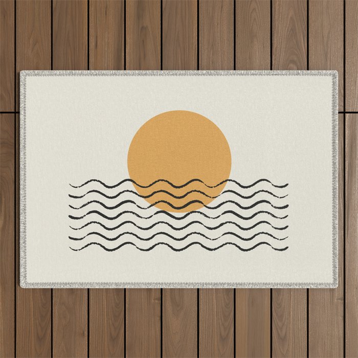 Ocean Wave Gold Sunrise - Mid Century Style Outdoor Rug