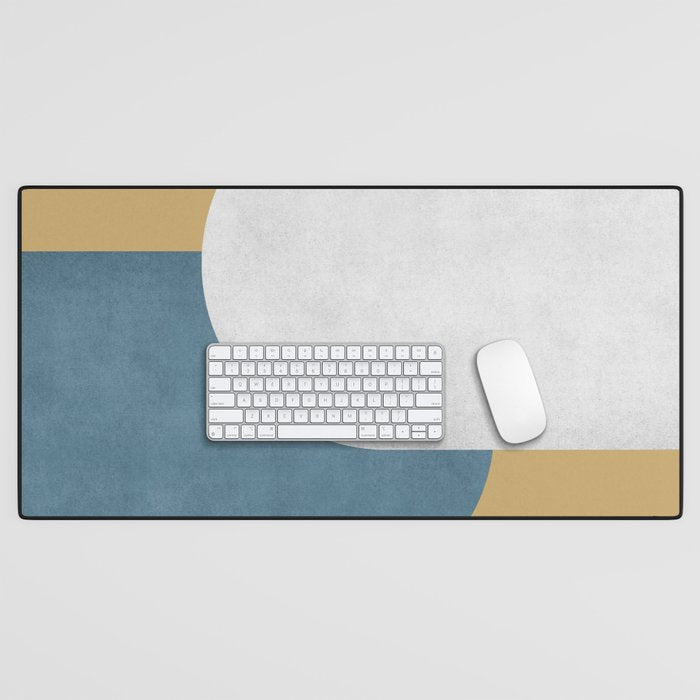 Halfmoon Colorblock - White Blue On Gold Desk Mat