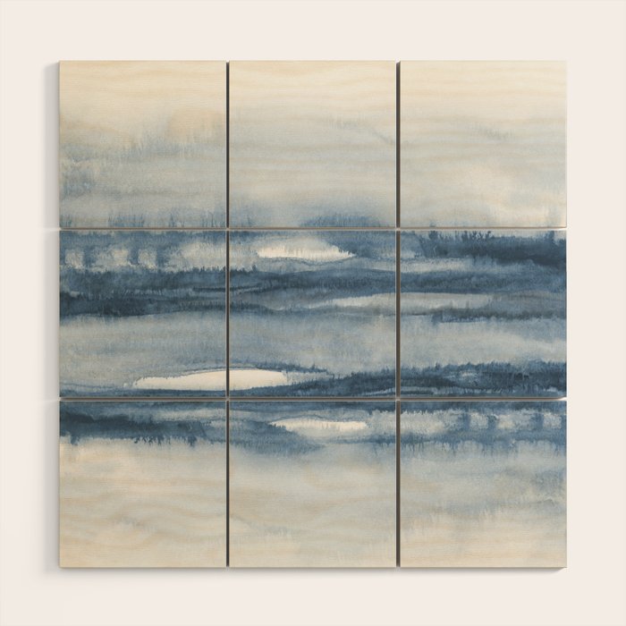 Indigo Clouds, Blue Abstract Art Wood Wall Art