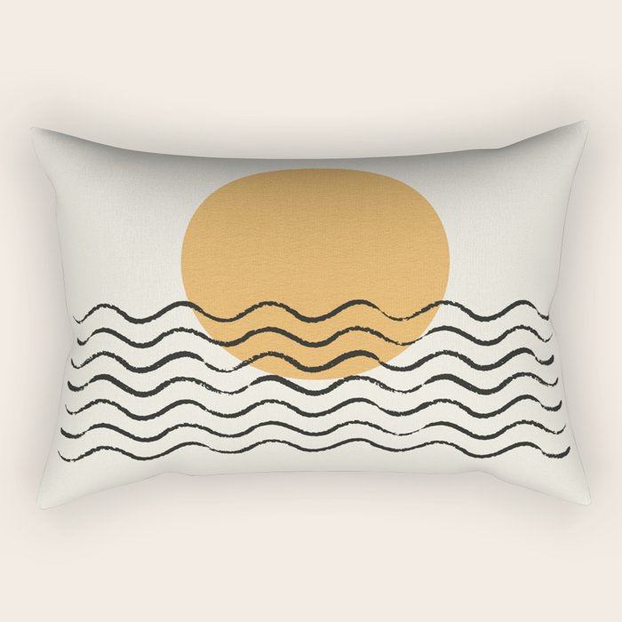 Ocean Wave Gold Sunrise - Mid Century Style Rectangular Pillow