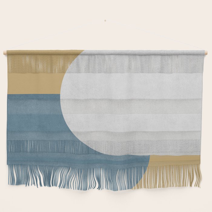 Halfmoon Colorblock - White Blue On Gold Wall Hanging