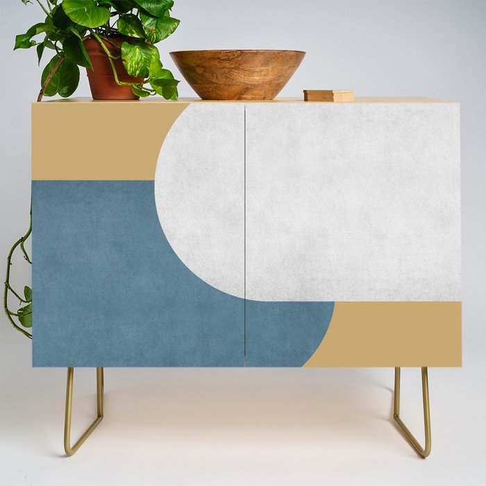 Halfmoon Colorblock - White Blue On Gold Credenza