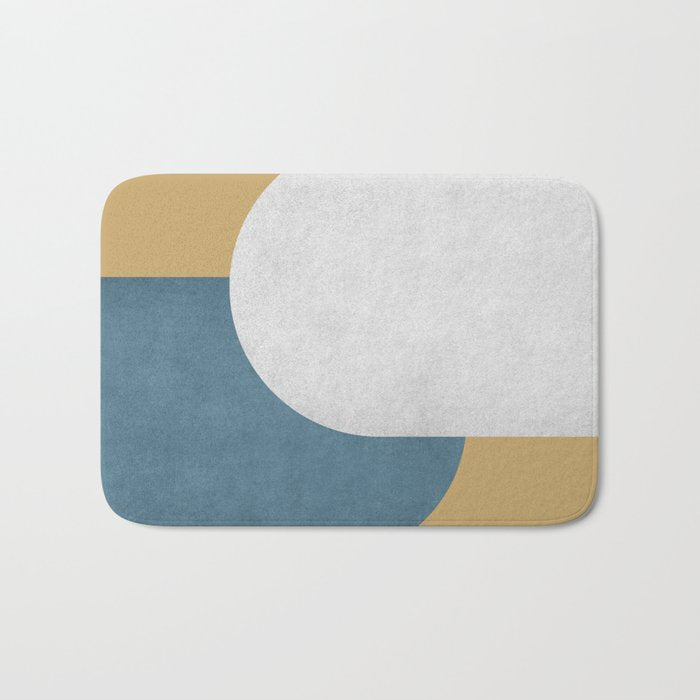 Halfmoon Colorblock - White Blue On Gold Bath Mat