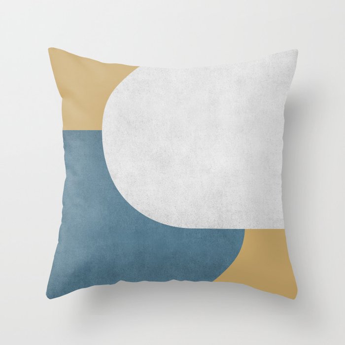 Halfmoon Colorblock - White Blue On Gold Throw Pillow