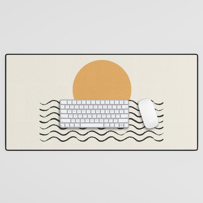 Ocean Wave Gold Sunrise - Mid Century Style Desk Mat
