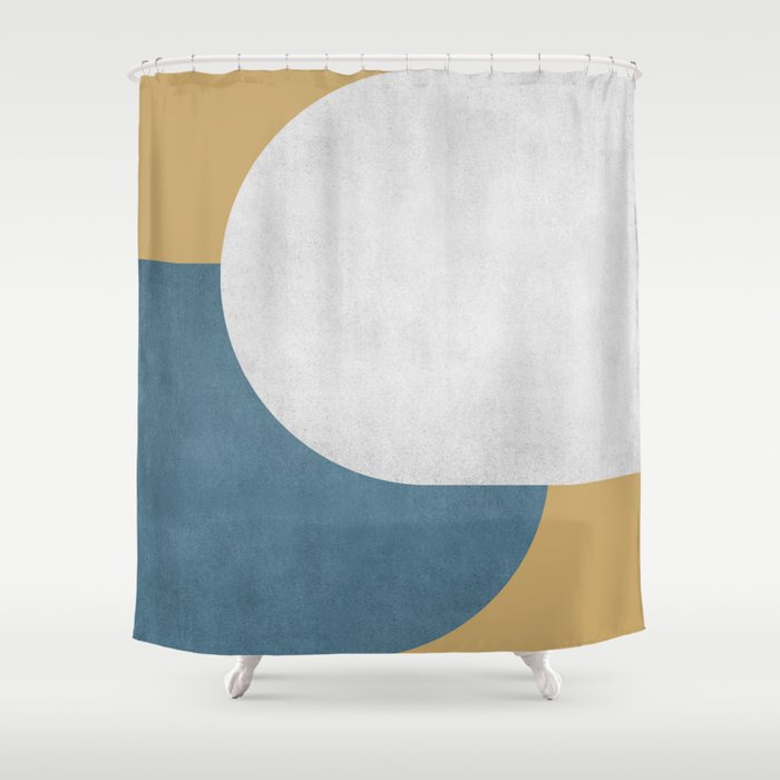 Halfmoon Colorblock - White Blue On Gold Shower Curtain