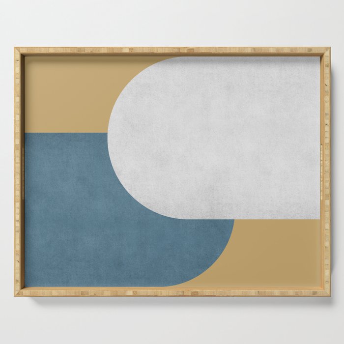Halfmoon Colorblock - White Blue On Gold Serving Tray