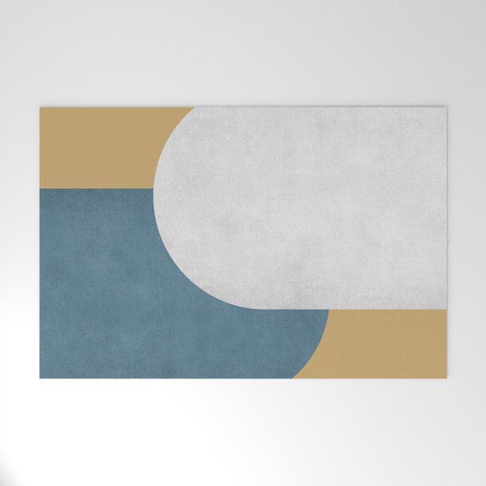 Halfmoon Colorblock - White Blue On Gold Welcome Mat