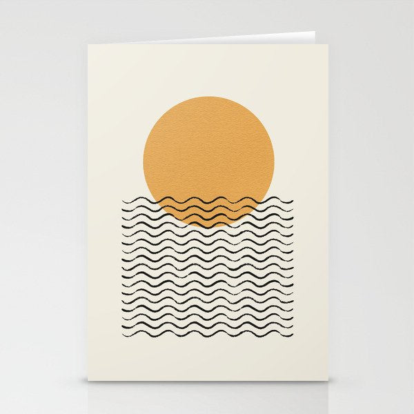 Ocean Wave Gold Sunrise - Mid Century Style Stationery Card