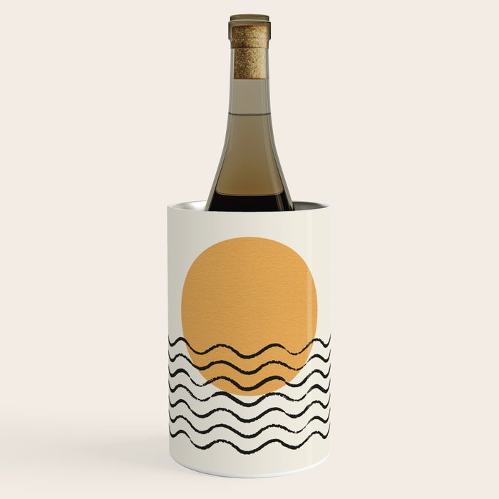 Ocean Wave Gold Sunrise - Mid Century Style Wine Chiller