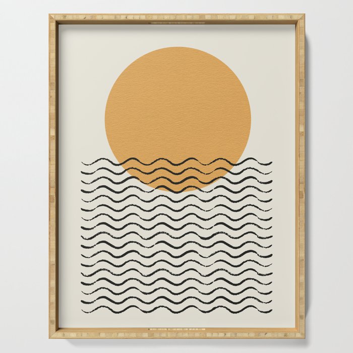 Ocean Wave Gold Sunrise - Mid Century Style Serving Tray