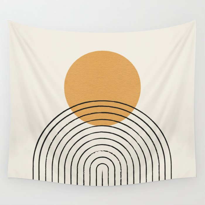 Gold Sun Rainbow Mid-Century Full Wall Tapestry