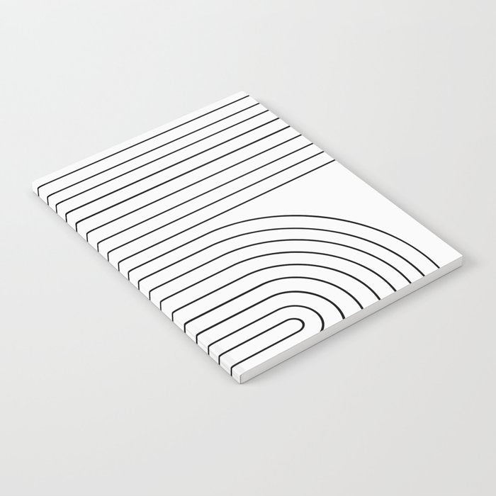 Minimal Line Curvature I Black And White Mid Century Modern Arch Abstract Notebook
