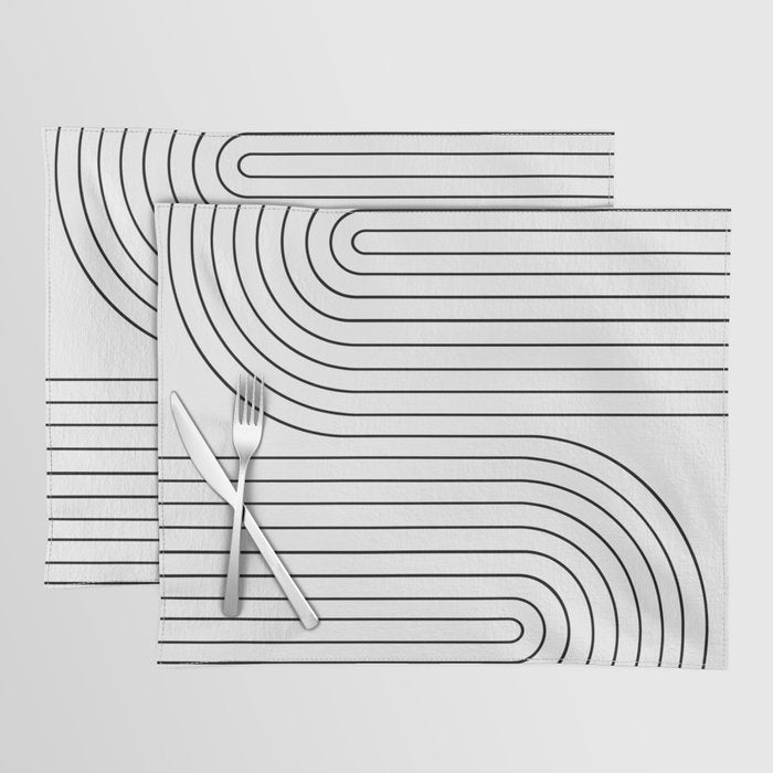 Minimal Line Curvature I Black And White Mid Century Modern Arch Abstract Placemat