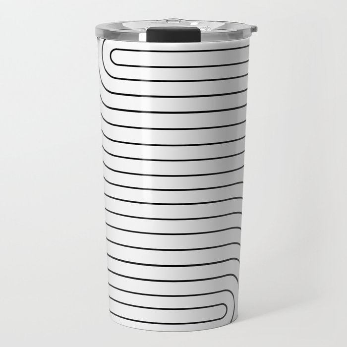Minimal Line Curvature I Black And White Mid Century Modern Arch Abstract Travel Mug