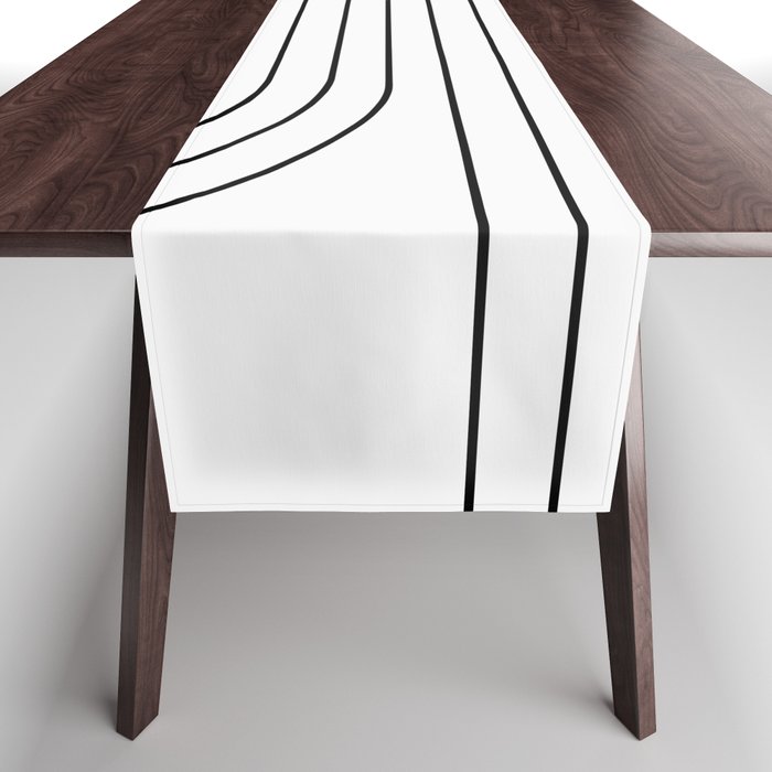 Minimal Line Curvature I Black And White Mid Century Modern Arch Abstract Table Runner